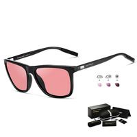 Black Frame + Black Temples + Photochromic Red Lenses Unisex Aluminum-Magnesium Square Polarized Sunglasses - Stylish UV-Protective Driving Glasses wi