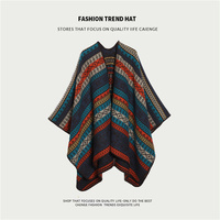 Orange And Navy Ethnic Boho Shawl for Women - Stylish Split Cape for Travel and Cooling Rooms