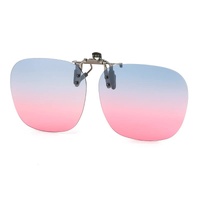 2 Pcs Grey Pink Gradient Color Polarized Clip-On Sunglasses - Day &amp; Night Use, Frameless Polygon Design for Fishing &amp; Driving
