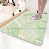 Green Leaves Pattern  PVC Non-Slip Bath Mat 45x75cm - Shower Drain Hole Design, Soft &amp; Quick-Dry Bathroom Rug