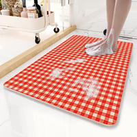 Red Plaid Pattern  PVC Non-Slip Bath Mat 45x75cm - Shower Drain Hole Design, Soft &amp; Quick-Dry Bathroom Rug