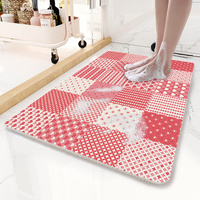 Pink Checkered Pattern  PVC Non-Slip Bath Mat 45x75cm - Shower Drain Hole Design, Soft &amp; Quick-Dry Bathroom Rug