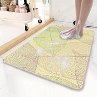 Yellow Leaves Pattern  PVC Non-Slip Bath Mat 50x80cm - Shower Drain Hole Design, Soft &amp; Quick-Dry Bathroom Rug