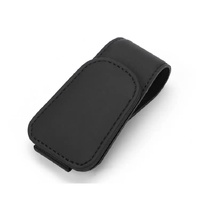 2 Pcs Black PU Leather Car Visor Sunglasses Holder - Multi-Functional Clip for Glasses, Cards &amp; Tickets, 9.5x4.5cm