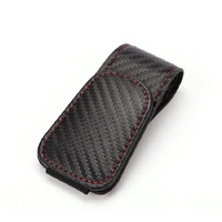 2 Pcs Black Carbon Fiber Pattern PU Leather Car Visor Sunglasses Holder - Multi-Functional Clip for Glasses, Cards &amp; Tickets, 9.5x4.5cm