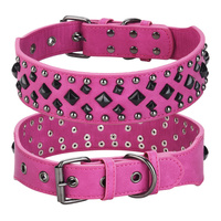 Size S Pink 1 pack Stylish PU Leather Dog Collar with Spikes - Adjustable, Durable &amp; Comfortable for Medium to Large Breeds