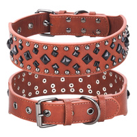 Size L Brown 1 pack Stylish PU Leather Dog Collar with Spikes - Adjustable, Durable &amp; Comfortable for Medium to Large Breeds
