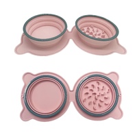 Pink Portable Collapsible Pet Bowl Set - Food-Grade Silicone Double Bowl for Dogs &amp; Cats, Anti-Slip &amp; Easy to Clean