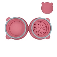 Red Portable Collapsible Pet Bowl Set - Food-Grade Silicone Double Bowl for Dogs &amp; Cats, Anti-Slip &amp; Easy to Clean