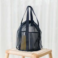 Navy Blue Lightweight Mesh Drawstring Beach Bag - Portable Travel Organizer for Toiletries and Essentials