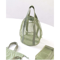 Green Lightweight Mesh Drawstring Beach Bag - Portable Travel Organizer for Toiletries and Essentials
