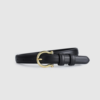 100CM Black Elegant French Gold Buckle Genuine Leather Belt - Luxurious Lightweight Women&#39;s Waist Belt