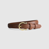 95CM Brown Elegant French Gold Buckle Genuine Leather Belt - Luxurious Lightweight Women&#39;s Waist Belt