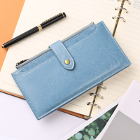 Light Blue Large Capacity Women&#39;s Leather Wallet - RFID Blocking Card Holder
