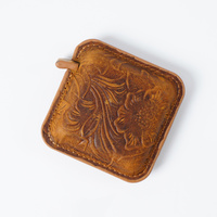 Yellow Brown Mini Leather Tape Measure - 1.5m/60in - Square With Pattern