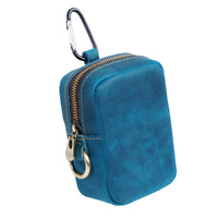 Blue Genuine Leather Belt Pouch - Mini Waist Bag with Zipper and Carabiner