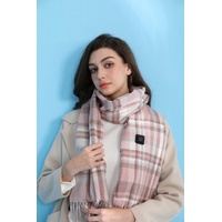 Light Pink Plaid Heated Scarf - Electric Warming Scarf, Winter Outdoor Essential (Without power bank)