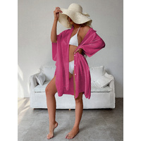 Rose Red Summer Beach Cover-Up- Bamboo Cotton Sun Protection Cardigan