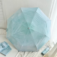 Sky Blue Gradient Automatic Folding Umbrella - Sun &amp; Rain Protection for Women