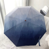 Sea And Sky Blue Gradient Automatic Folding Umbrella - Sun &amp; Rain Protection for Women