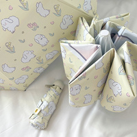 White Rabbit Mini 5-Fold Umbrella - Portable, Anti-UV, Black Glue Coating