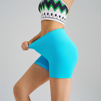Colorful Blue Yoga Shorts - Seamless, High Waist, Tummy Control Size M