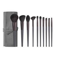 Modern Gray (Brush + Bag) 10 Piece Face Eye Makeup Brush Set - Premium Makeup Blending Brushes