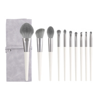 Silver Gray (Brush + Bag) 10 Piece Face Eye Makeup Brush Set - Premium Makeup Blending Brushes