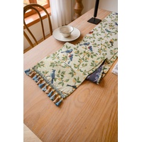 2 PCS Birds &amp; Branch Table Runner - Jacquard Woven Beige with Tassels (33X120CM)