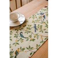 Birds &amp; Branch Table Runner - Jacquard Woven Beige with Tassels(33X400CM)