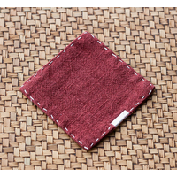 Rose Red Chinese Style Linen Coasters - Set of 4, Hand-Embroidered Tea Mats (9x9cm)