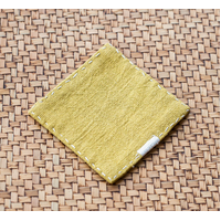 Yellow Chinese Style Linen Coasters - Set of 4, Hand-Embroidered Tea Mats (9x9cm)
