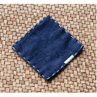 Navy Blue Chinese Style Linen Coasters - Set of 4, Hand-Embroidered Tea Mats (9x9cm)
