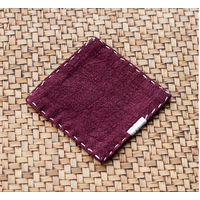Purple Red Chinese Style Linen Coasters - Set of 4, Hand-Embroidered Tea Mats (9x9cm)