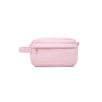 Pink 2-pcs Corduroy Pencil Case - Large Capacity Storage Bag