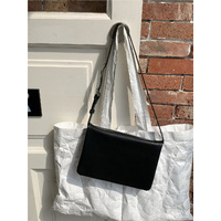 Black Minimalist Flap Shoulder Bag-Elegant Women&#39;s Double-Layer Crossbody