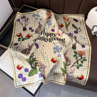 Yellow Pure Silk Scarf - Elegant Flower Design, Square Handkerchief (Style 2)