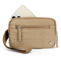 Khaki Waterproof Wristlet Wallet - Nylon Pouch for Cards, Phone &amp; Coins(Without Mobile Phone)