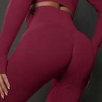 Size L Claret Red Seamless High-Waisted Yoga Pants for Women - Lift Workout Leggings for Running, Gym, and Fitness