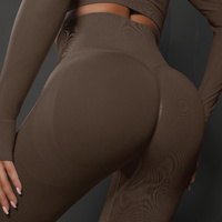 Size L Brown Seamless High-Waisted Yoga Pants for Women - Lift Workout Leggings for Running, Gym, and Fitness
