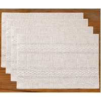 4 Pcs White Woven Placemats - Heat Resistant Kitchen Table Mats, Coffee Tea Cup Coasters, Linen Blend Dining Decor