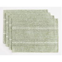 4 Pcs Green Woven Placemats - Heat Resistant Kitchen Table Mats, Coffee Tea Cup Coasters, Linen Blend Dining Decor