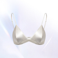 Size M White French Style Mulberry Silk Wireless Bralette - Triangle Cup Anti-Sagging Bra for Fuller Busts, Lightweight Comfort