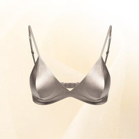 Size M Brown French Style Mulberry Silk Wireless Bralette - Triangle Cup Anti-Sagging Bra for Fuller Busts, Lightweight Comfort
