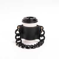 2 Pcs Black Detachable Chain Coffee Cup Sleeve - PU Leather Insulated Cup Holder with Handle, 16cm Top, 70g(Cup not included, only cup sleeve and chai