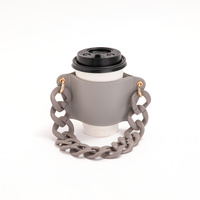 2 Pcs Grey Detachable Chain Coffee Cup Sleeve - PU Leather Insulated Cup Holder with Handle, 16cm Top, 70g(Cup not included, only cup sleeve and chain