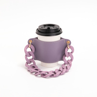 2 Pcs Purple Detachable Chain Coffee Cup Sleeve - PU Leather Insulated Cup Holder with Handle, 16cm Top, 70g(Cup not included, only cup sleeve and cha