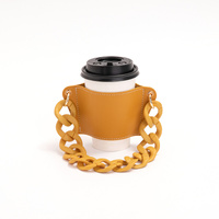 2 Pcs Yellow Detachable Chain Coffee Cup Sleeve - PU Leather Insulated Cup Holder with Handle, 16cm Top, 70g(Cup not included, only cup sleeve and cha
