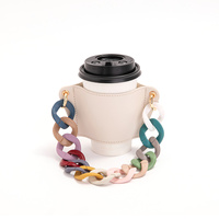 2 Pcs Beige And colored chain Detachable Chain Coffee Cup Sleeve - PU Leather Insulated Cup Holder with Handle, 16cm Top, 70g(Cup not included, only c