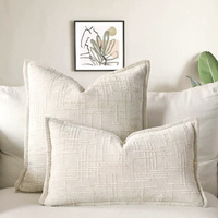 Beige Chenille Crosshatch Textured Pillow Covers Set of 2 - Modern Minimalist Sofa Bed Cushion Covers 45x45cm &amp; 30x50cm(without pillow core)
